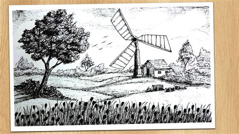 How To Draw Windmill Drawing For Beginners Step By Step Youtube