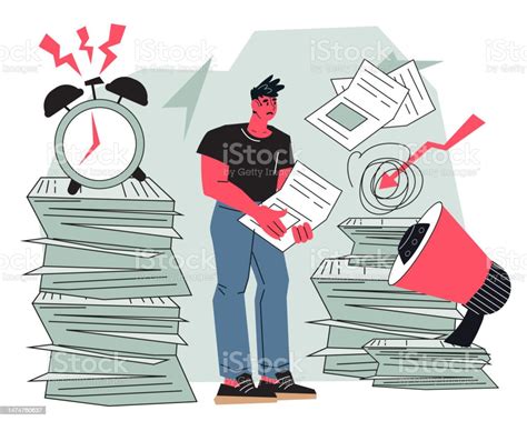 Businessman Or Company Office Worker Overworked And Overwhelmed Vector