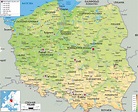 Large physical map of Poland with roads, cities and airports | Poland ...