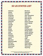 List of States in Alphabetical Order | Social Studies Printable PDF