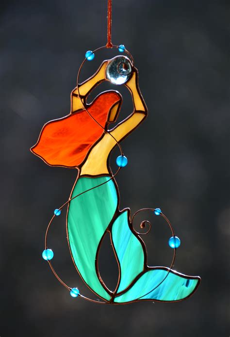 Stained Glass Mermaid Suncatcher Mermaid T Idea Mermaid Window Decoration Sea Lover T