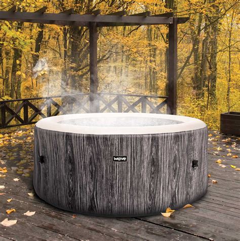 Atlantic 4 Person Round Inflatable Hot Tub In Grey Wood Wave Spas