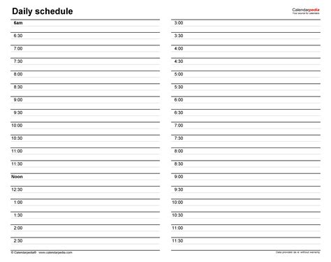 Excel Daily Schedule Template 15 Minutes Printable Form Templates