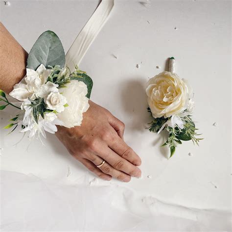 Ivory White Flower Corsage Floral Wrist Corsages Ivory White Etsy