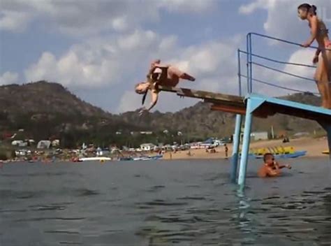 Bikini Clad Girl Tries To Dive Off Wooden Plank And Falls Life Life