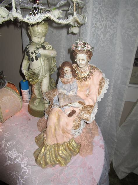 Plaster Mother And Child Vintage Embellished Statue One Of A Kind