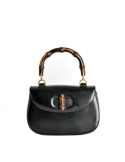 Gucci Vintage 1960s Black Leather Bamboo Handle Handbag From Amarcord