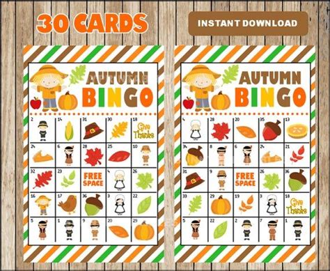 Printable 30 Fall Autumn Bingo Cards Printable Harvest Bingo Etsy