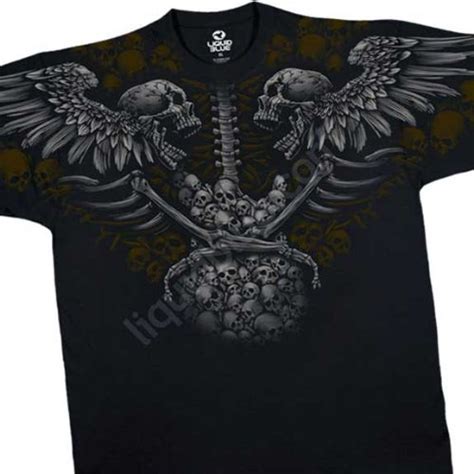 Winged Skulls And Skull Guitar T Shirt Death Metal Liquid Blue Full Shirt Designs Where To