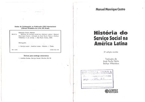 Livro Historia Do Servi O Social Na America Latina Servi O Social