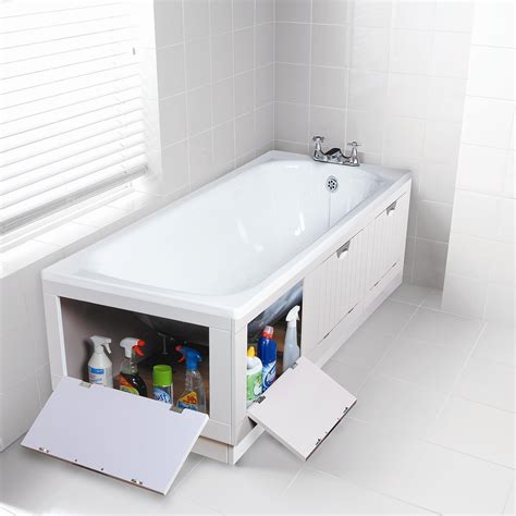 And if that wasn't enough, they also have sliding panels to enable you to make the most of that unused storage space under the bath. WHITE TIDYAWAY STORAGE BATH PANEL 1700MM FRONT 700mm END & SEAT TONGUE & GROOVE | eBay ...
