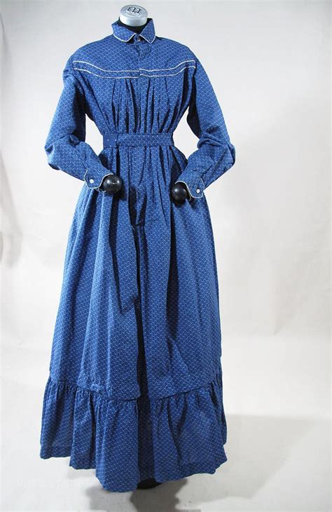 Crisp 1890s Victorian Blue Calico Day Dress Wrapper