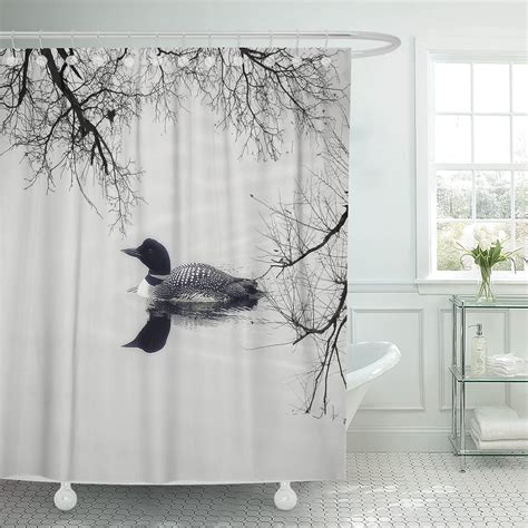 Amazon Com Semtomn Shower Curtain Water Black And White Loon Lake
