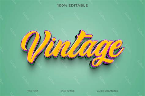 Vintage Retro 3d Text Effect Photoshop Premium Psd File