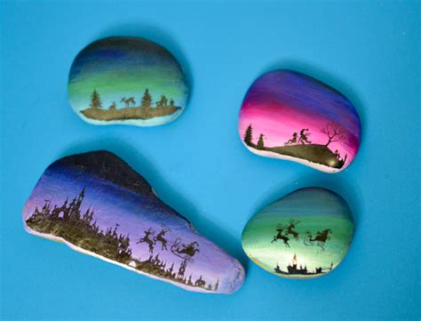 Christmas Silhouette Painted Rocks With Printable Designs
