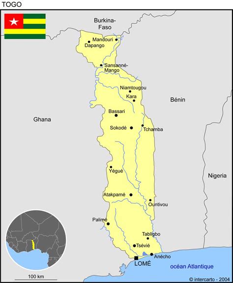 Carte Géographique Et Touristique Du Togo Lomé Géographie Du Togo
