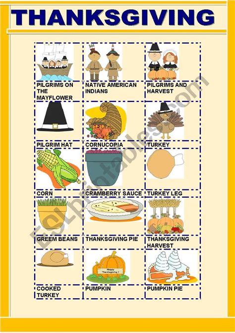 Printable Thanksgiving Pictionary Words