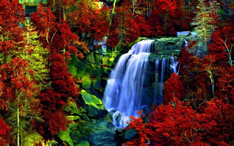 waterfall,-rocks,-forest-red-leaves-background-hd-2560x1600