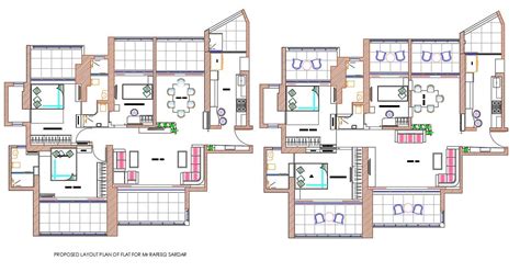 Two Bhk Furnished Residential Apartment Autocad Drawing Cadbull