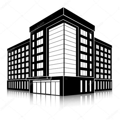 Silhouette Office Building With An Entrance And Reflection Stock Vector