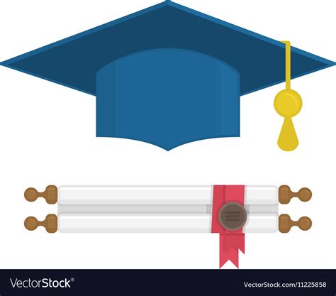 Graduation Cap And Diploma Rolled Scroll Vector Image