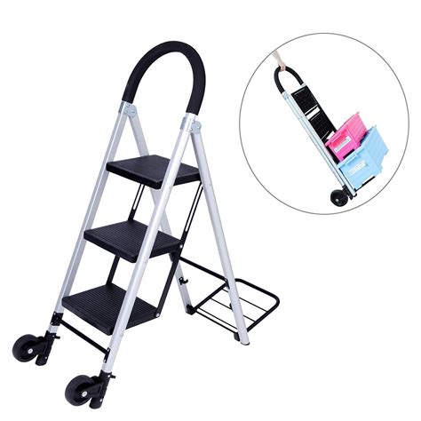 Karmas Product 3 Step Ladder Folding Hand Truck 2 In 1 Convertible