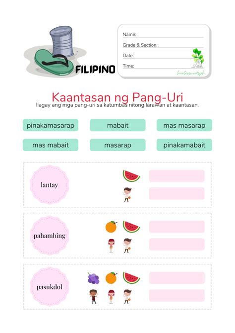 Kaantasan Ng Pang Uri Hunterswoodsph Filipino Worksheets