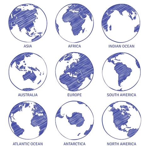 Premium Vector Globe Sketch Map World Hand Drawn Globe Earth Circle
