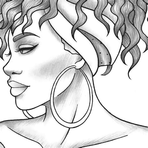 Adult Coloring Page Black Girl Portrait And Clothes Colouring Etsy