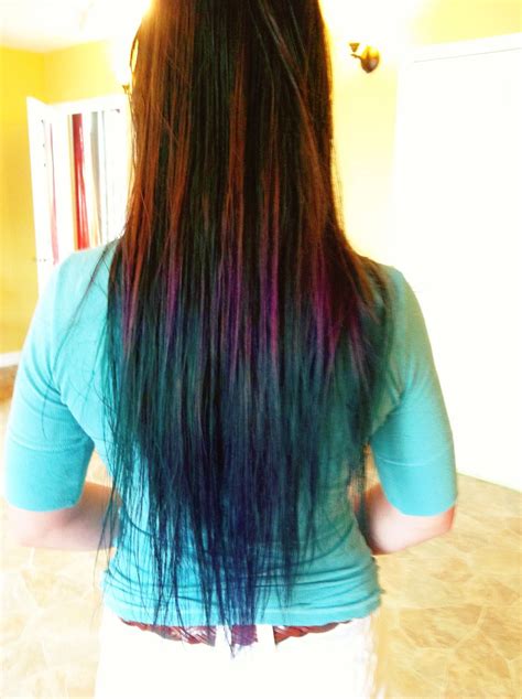Blue Teal And Purple Ombré Haircolor On Long Hair