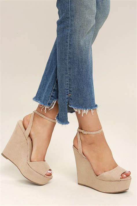 Nahele Nude Suede Ankle Strap Wedges Heel Boots For Women High Heel