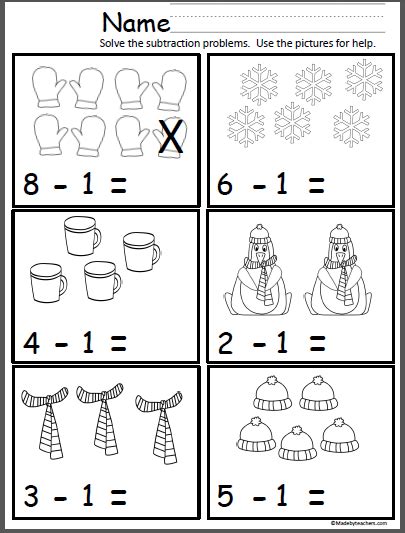 Winter Math Subtract One Made By Teachers