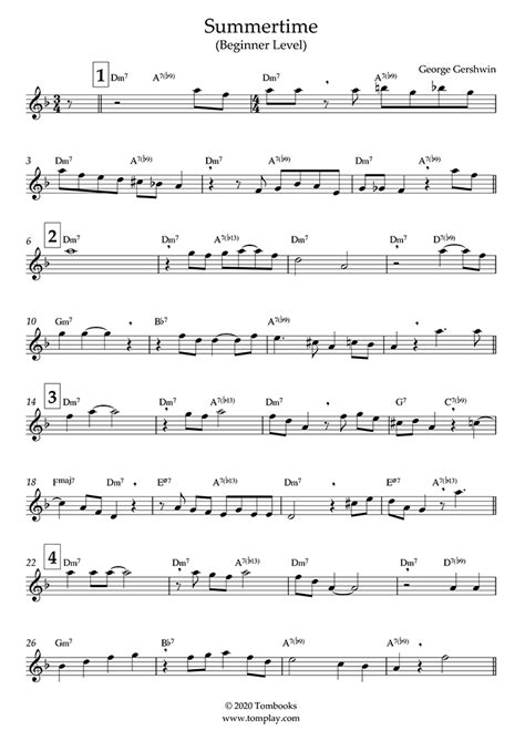 Flute Sheet Music Summertime Easy Level Fitzgerald Gershwin