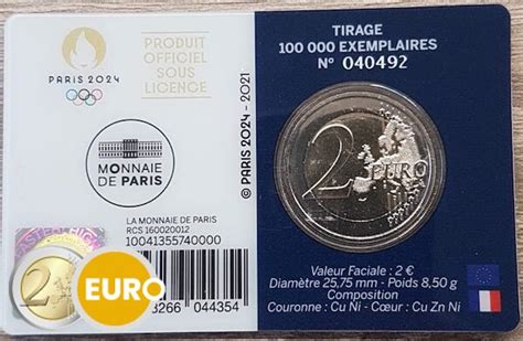 2 Euros Francia 2021 Entrega Bandera Olímpica Bu Fdc Coincard