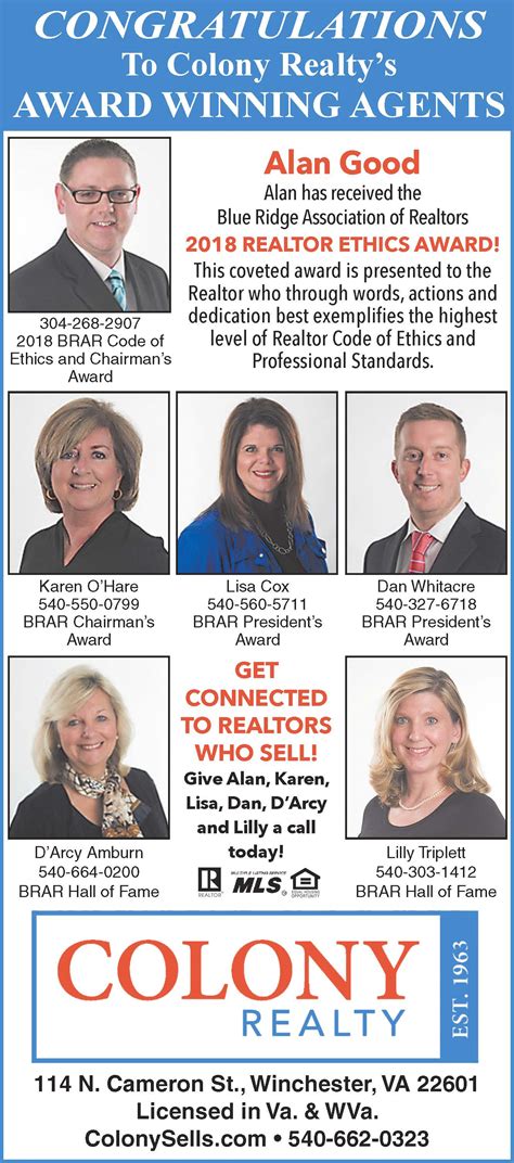 Congratulations On Our Award Winning Agents Colony Realty