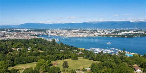 Aerial View Of Leman Lake Geneva City In Switzerland Stock Image