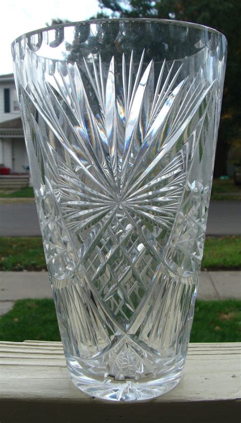 American Brilliant Cut Crystal Glass Ornate Glass Vase