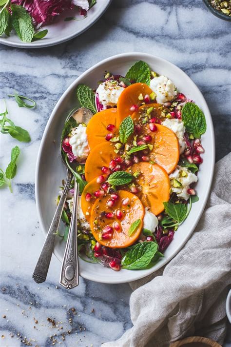 Persimmon Pomegranate Salad With Burrata Pistachio Dukkah Autumn