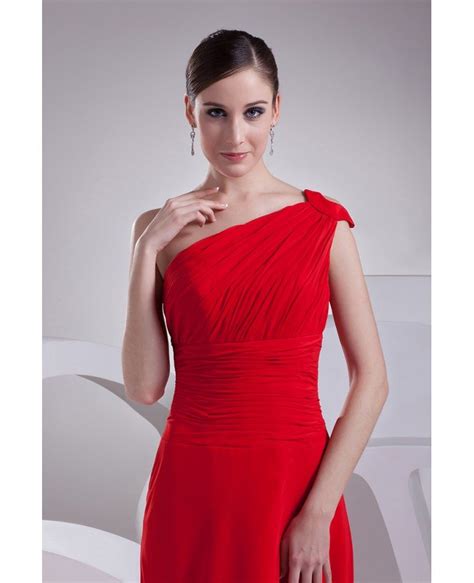 Elegant Red Long Chiffon One Shoulder Formal Dress Custom OP4190 160