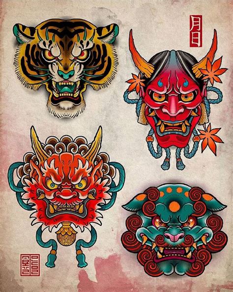 Traditional Oni Mask Tattoo