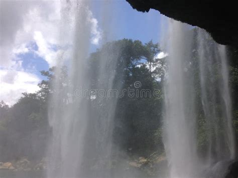 View From The Cave Of The Waterfall Misol Ha In Chiapas Stock Image