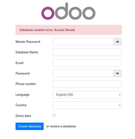 Database Creation Error Access Denied Odoo 14