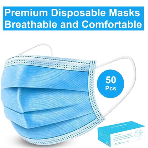 Disposable Face Mask 50 Pack Disposable Face Masks 3 Ply Elastic