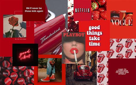 Red Aesthetic Collage Wallpaper In Red Aesthetic Mac Wallpaper