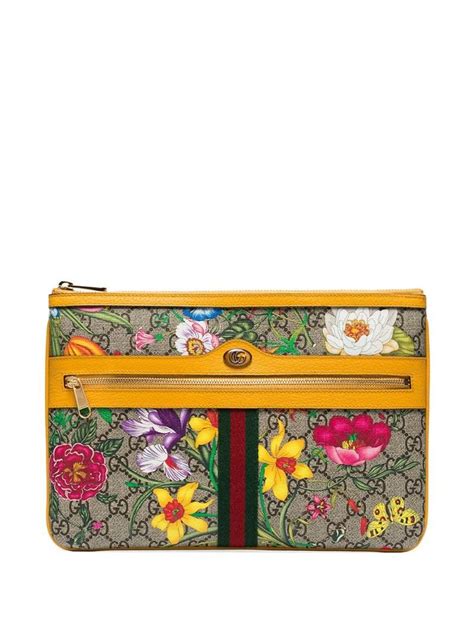 Gucci Yellow Ophidia Floral Gg Supreme Pouch Gucci Clutch Bag