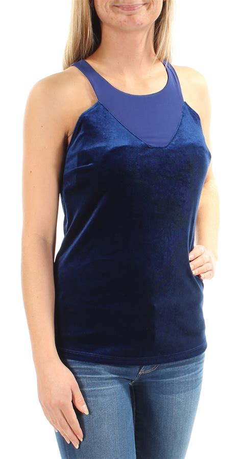 Inc 60 Womens New 1430 Blue Velvet Sleeveless Jewel Neck Casual Top Xs
