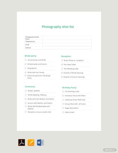 Free Shot List Templates In Pdf Ms Word Excel
