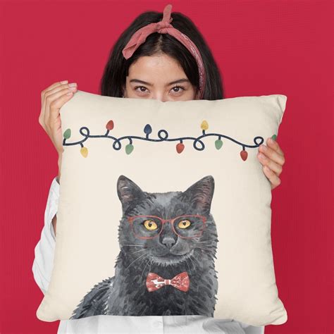 Black Cat Ts Christmas Cat Pillow T For Cat Lovers Etsy