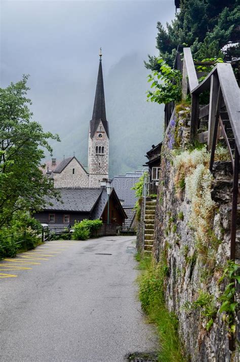 The View On Lutheran Church Hallstatt Village In The Austria Stock