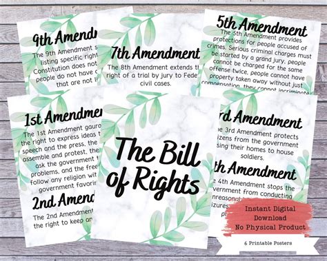 Bill Of Rights Printable Poster Set Us Constitution Wall Art Us Amendments Us Government